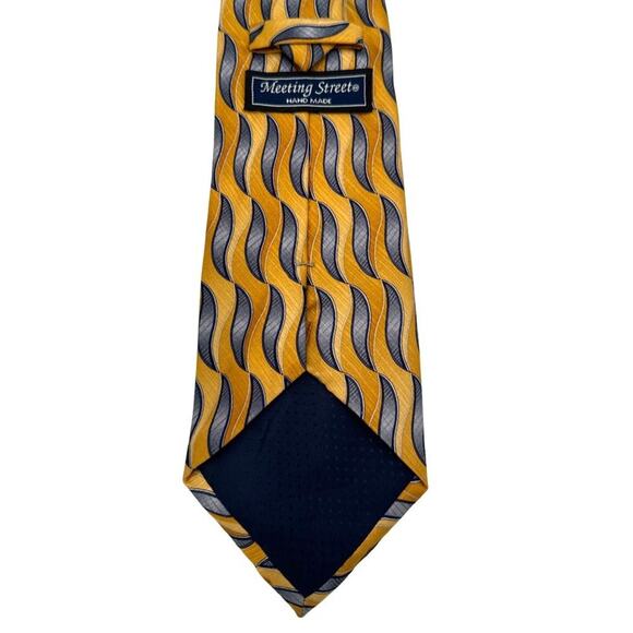 Meeting Street · One Size · 100% Silk Necktie · Swirl Print · Yellow Blue - Picture 7 of 7